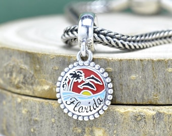 925 Sterling silver Florida Beach Travel Exclusive Dangle Charm Sunset Travel Pendant Charm