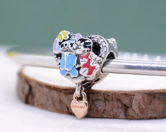 Charm Ohana Lilo et Stitch en argent sterling et plaqué or rose 14 carats