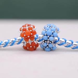 Ciondolo in argento Sterling color corallo e turchese a forma di oceano / Per braccialetti con ciondoli / Regalo per gli amici / Regalo per lei / Regalo per la mamma