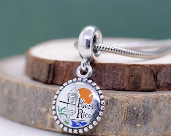 925 Sterling silver Exclusive Puerto Rico Dangle Charm /For Charm Bracelet Necklace/ Beach Sunset Travel Charm /Pendant Charm /Gift for her