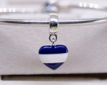 925 Sterling Silver Exclusive El Salvador Heart Flag Dangle Charm  - Travel Pendant