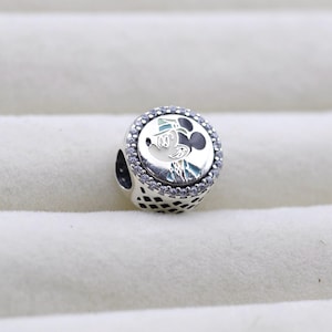 Sterling Silver Parks Minnie and Mickey Charm: Cubic Zirconia Enamel Bead