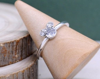 Sterling Silver Minnie Mouse Sparkling Head Ring, Cubic Zirconia