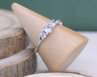 Anillo brillante de cuento de hadas de plata esterlina con circonita transparente, regalo para ella, regalo para amante, regalo para madre, regalos de cumpleaños, regalo para amigos