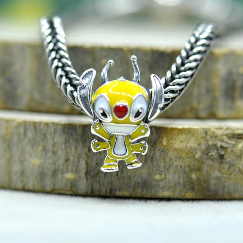 Sterling Silver Alien Stitch Charm : Yellow Enamel Lilo & Stitch Pendant image 1