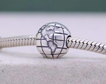 Charm de viaje con forma de globo terráqueo de plata de ley / Para pulseras de charms / Regalo de cumpleaños / Regalo para amigas / Regalo para mamá / Regalos para ella