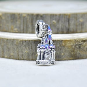 Sterling Silver Parks Magic Kingdom Cinderella’s Castle Dangle Charm: Enamel Pendant Bead