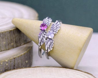 Anillo de alas de ángel brillantes de plata esterlina, regalo para ella, regalo para amante, regalo para madre, regalos de cumpleaños, regalo para amigos