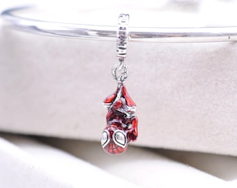 Sterling Silver Spiderman Dangle Charm: Enamel Pendant