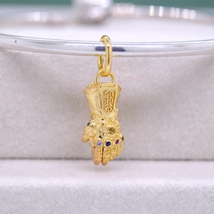 14k Gold Plated Infinity Gauntlet Dangle Charm: Crystal Pendant for Charm Bracelets