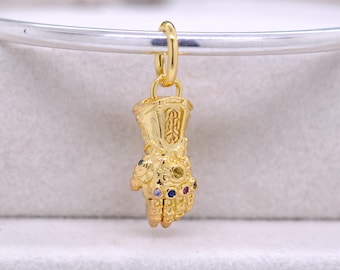 14k Gold Plated Infinity Gauntlet Dangle Charm: Crystal Pendant for Charm Bracelets