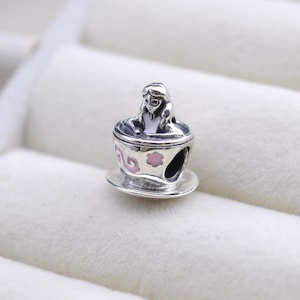 925 Sterling silver Disney Parks Alice in a Teacup Charm /gift for lover/ Fit Necklaces and Bracelets / Handmade Jewelry for Women Girl Gift