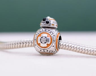 Sterling Silver Star Wars BB8 Droid Charm: Enamel Bead
