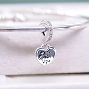 Sterling Silver Exclusive No Place Like Las Vegas Heart Dangle Charm Travel Pendant /Fit Charm Necklaces Bracelets / Gift for friends