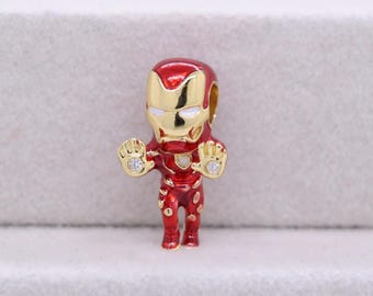 Sterling Silver Iron Man Charm: Enamel Crystal Jewelry