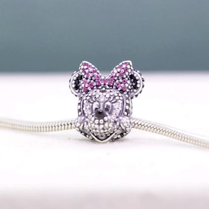 Retired 925 Sterling Silver  Limited Edition Portrait Pave Sparkling Minnie Mouse Head Charm / For Charm Bracelets / Gift for her