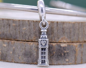 Retired Sterling Silver London Big Ben Dangle Charm /gift for lover/Fit Necklaces Bracelets / Pendant Necklaces/Gift for her/Free Shipping