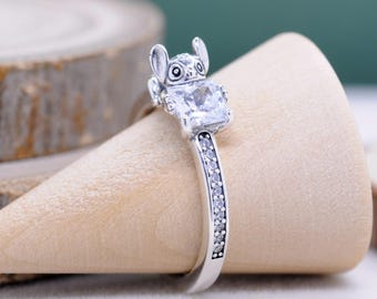 Sterling Silver Stitch & Stone Ring, Cubic Zirconia Enamel Accents