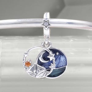 Sterling Silver Night Sky Camping Double Dangle Charm/ Fit Necklaces and Bracelets / For Women Girl Gift /Gift for her /Gift for friends
