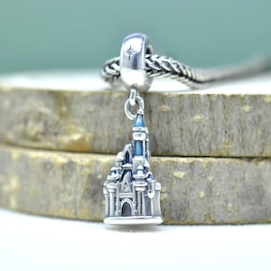 S925 Sterling Silver Cinderella Castle Dangle Charm: Enamel Pendant