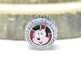 Sterling Silver Mickey Mouse Charm, Cubic Zirconia Accent