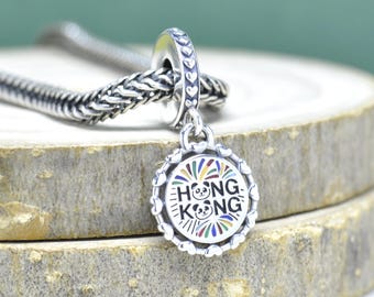 Sterling Silver Exclusive Hong Kong Travel Dangle Charm Enamel Pendant