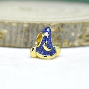 14K Gold Plated Mickey Mouse Sorcerer&#39;s Magic Hat Charm : Enamel & Zirconia Bead