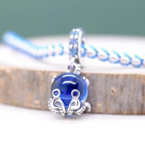 Sterling Silver Murano Glass Cute Octopus Dangle Charm /Fit Charm Necklaces Bracelets / For Women Girl Gift/ Gift for her/ Birthday Gift