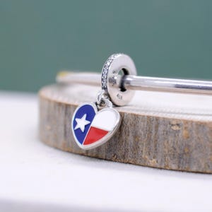 Sterling Silver Exclusive Texas Flag Heart Dangle Charm Hanging Charm /Fit Charm Necklaces Bracelets/Gift for friends /Mixed Enamel