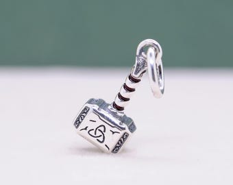 Sterling Silver Thor's Hammer Charm: Avengers Pendant for Charm Bracelet