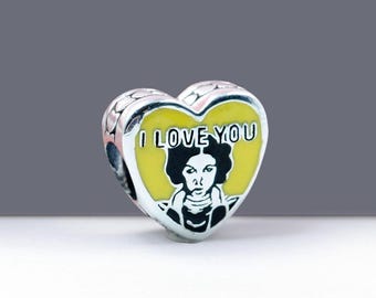 Charm de Star Wars en plata de ley: Corazón de Han Solo y la Princesa Leia