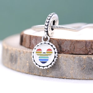 Sterling silver Disney Parks Exclusive Rainbow Mickey Love Dangle Charm Fit Necklaces Bracelets /Women Girl Gift /Gifts for her