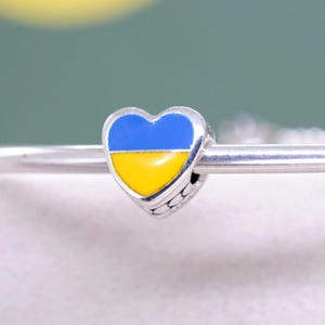 925 Sterling silver UKRAINE Flag Heart Bead Charm /Exclusive Travel Charm/Charm for Her/ Gift for her / Charm for Bracelet/Gift for friends
