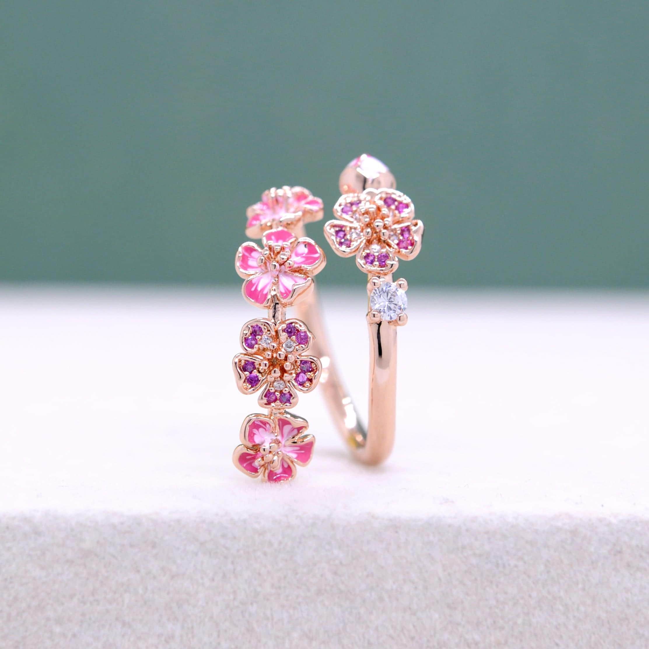 Artistique Cloisonné Foxes Pêche Bague Fleur Bague Réglable