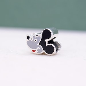 Sterling silver Mickey Mouse Head Charm: Enamel Jewelry for Bracelets
