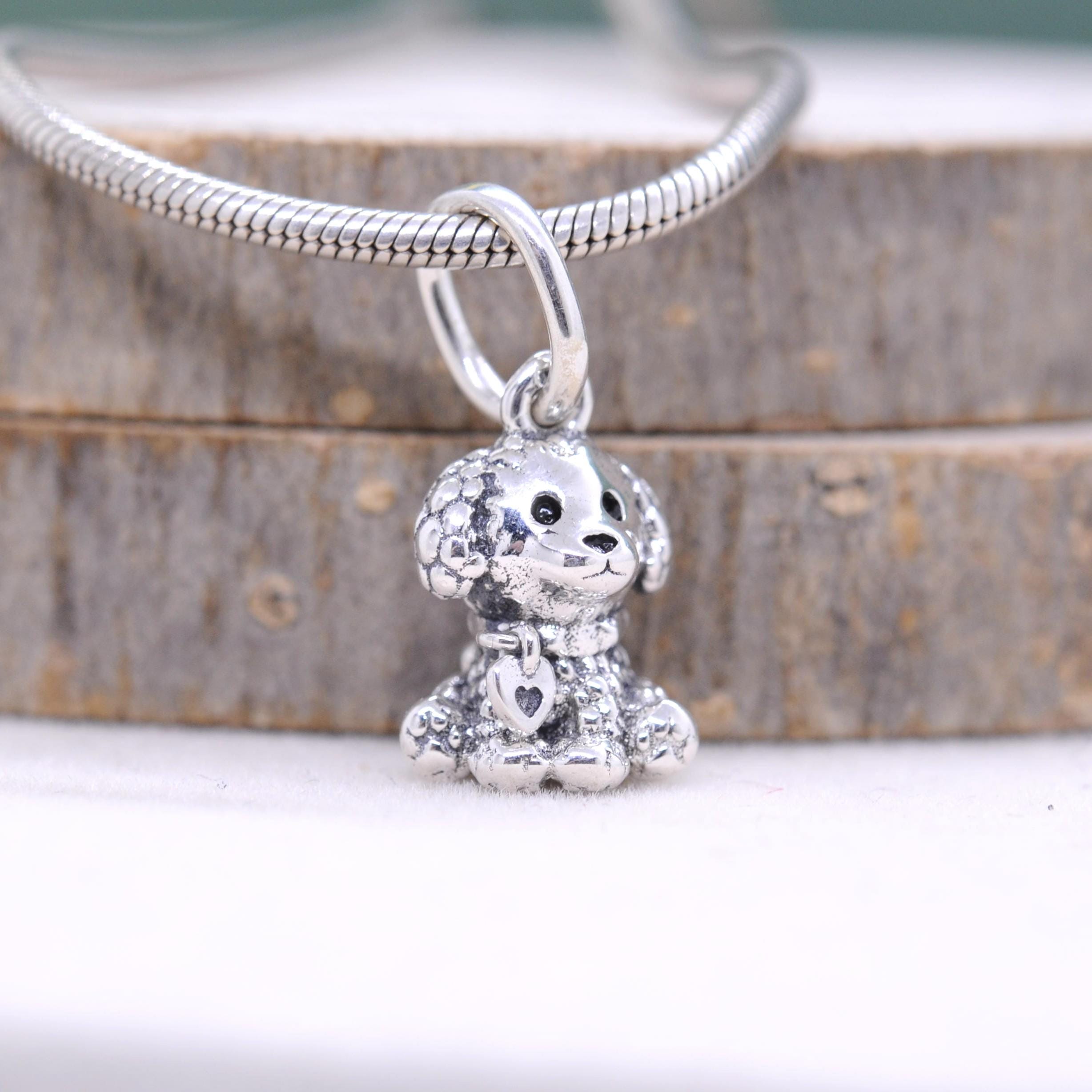 Retired Sterling Silver Poodle Puppy Dog Dangle Charm /gift for lover/Fit Necklaces Bracelets/Pendant Necklaces / Free Shipping