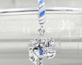 Sterling Silver Mickey Minnie Carousel Dangle Charm