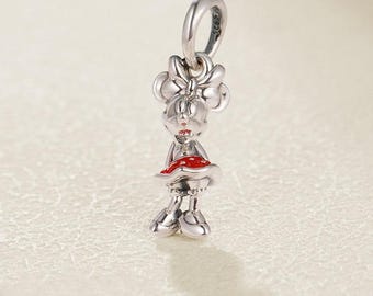 Sterling Silver Minnie Polka Dots Pendant Charm , European Bracelet Bead