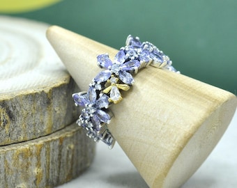 Bridgerton Herbarium & Bee Ring Sterling silver, 14k gold plating Ring for Women,Purple Daisy