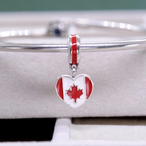 Sterling Silver Exclusive Country of Canada Flag Heart Dangle Charm Travel Pendant Charm /Fit Charm Necklaces Bracelets /Gift for friends