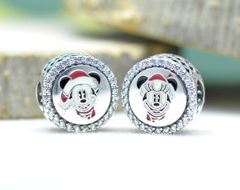 Sterling silver Mickey & Minnie Mouse Exclusive Charm / Christmas Happy Holidays