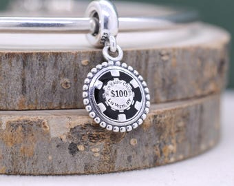 Dije colgante exclusivo de Las Vegas 100 Chip en plata de ley 925 para pulsera de dijes / Regalo para amigos / Regalo para ella / Esmalte mixto