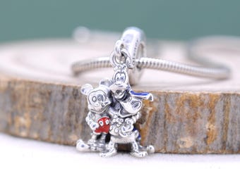 Friends Forever Sterling Silver Dangle Charm, Mickey Donald and Goofy Pendant