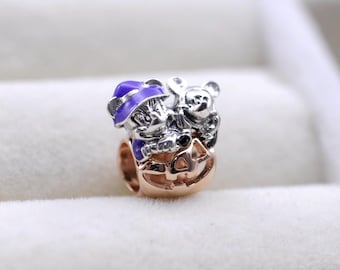 Sterling Silber Mickey und Minnie-Halloween-Kürbis Charme