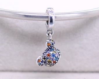 Sterling Silver Mickey Hat Dangle Charm : Colorful CZ, for European Bracelets Pendant Charm