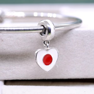 Sterling Silver Exclusive Country of Japan Flag Heart Dangle Charm Travel Pendant Charm /Fit Charm Necklaces Bracelets /Gift for friends