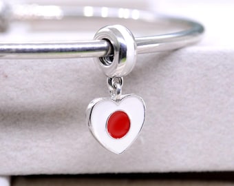 Sterling Silver Country of Japan Flag Heart Dangle Charm Travel Pendant