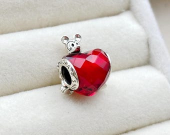 Sterling Silver Mickey Love Heart Charm, Compatible Charm Bracelet