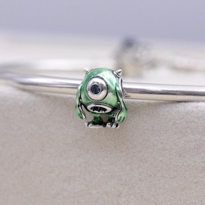 925 Sterling silver Pixar Mike Wazowski Charm with Enamel & Crystal / Gift for lover / Fit Necklaces Bracelets /For Women Girl Gift