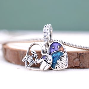 Ciondolo pendente fosforescente Disney Pixar Wall-E & Eve in argento sterling/adatto per collane e bracciali/regalo per donne e ragazze/regalo per amiche